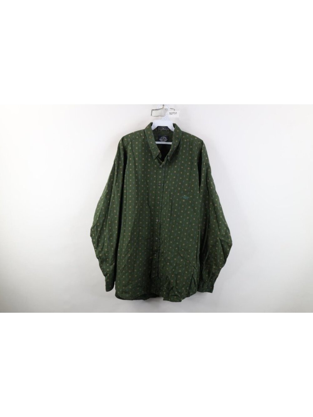 Vintage 90s Streetwear Mens XL Faded Geometric Collared Button Down Shirt Green